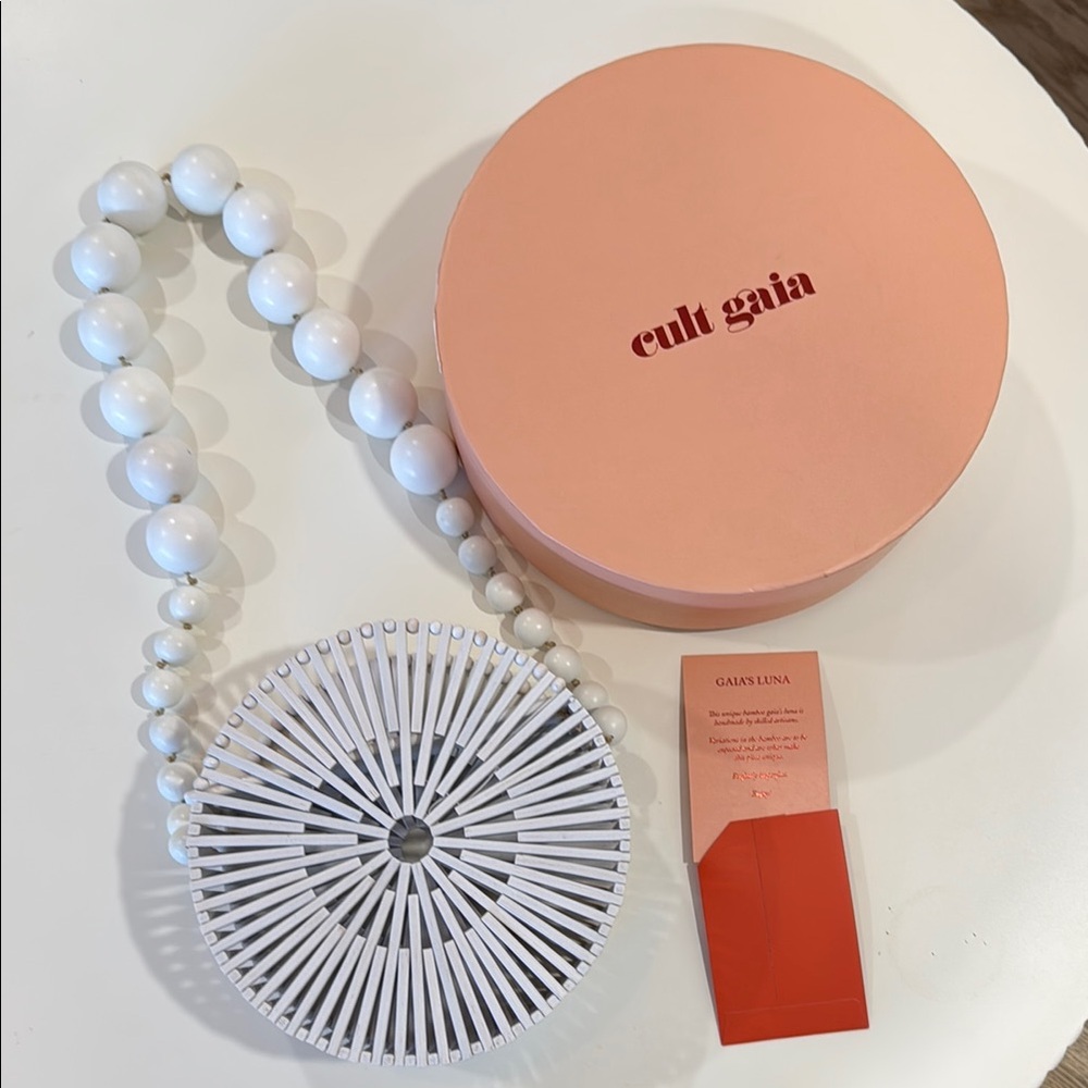 Cult Gaia White Beaded Circle Bag